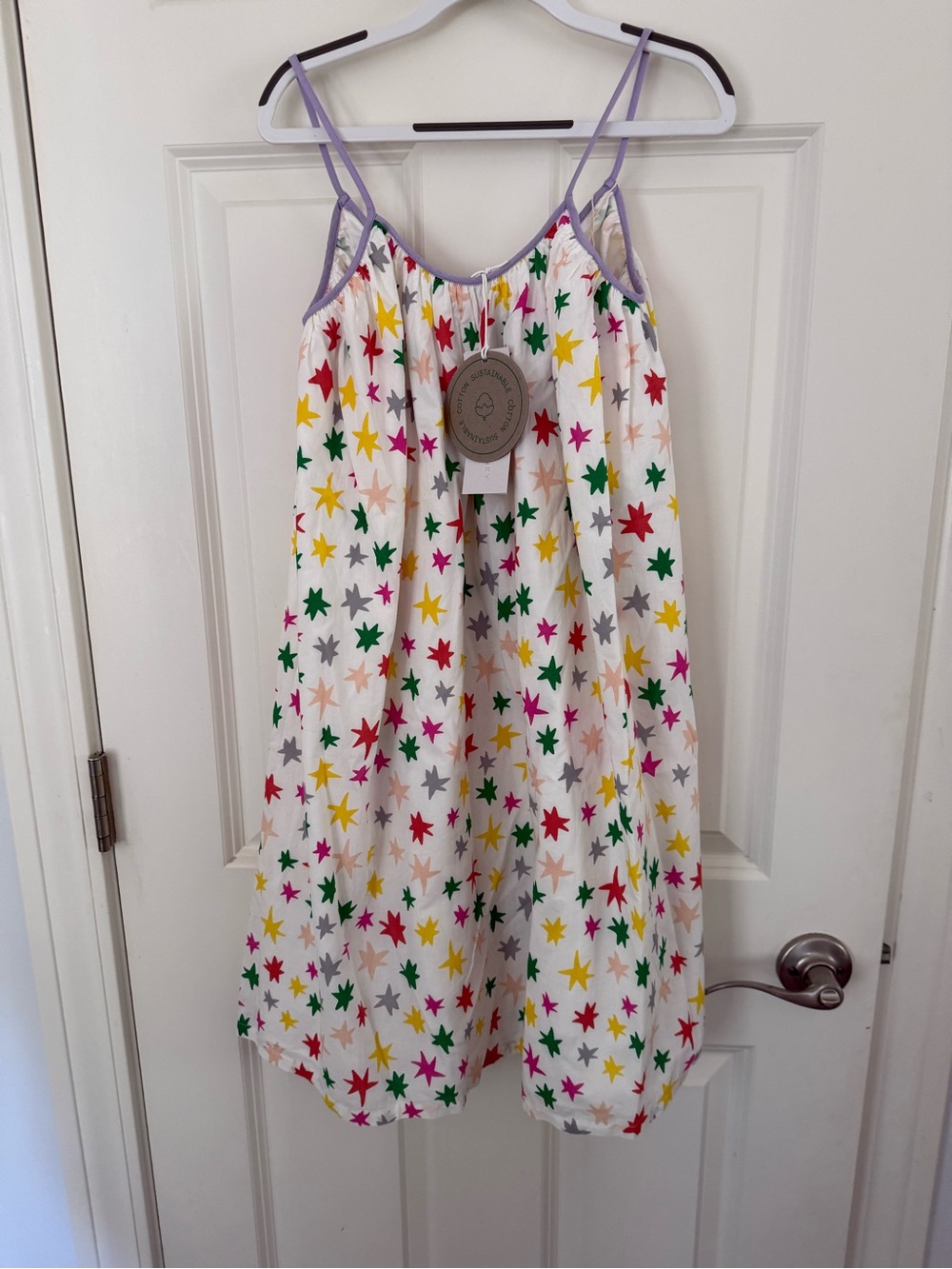 Stella McCartney Star Print Spaghetti Strap Dress with Lavender Trim
